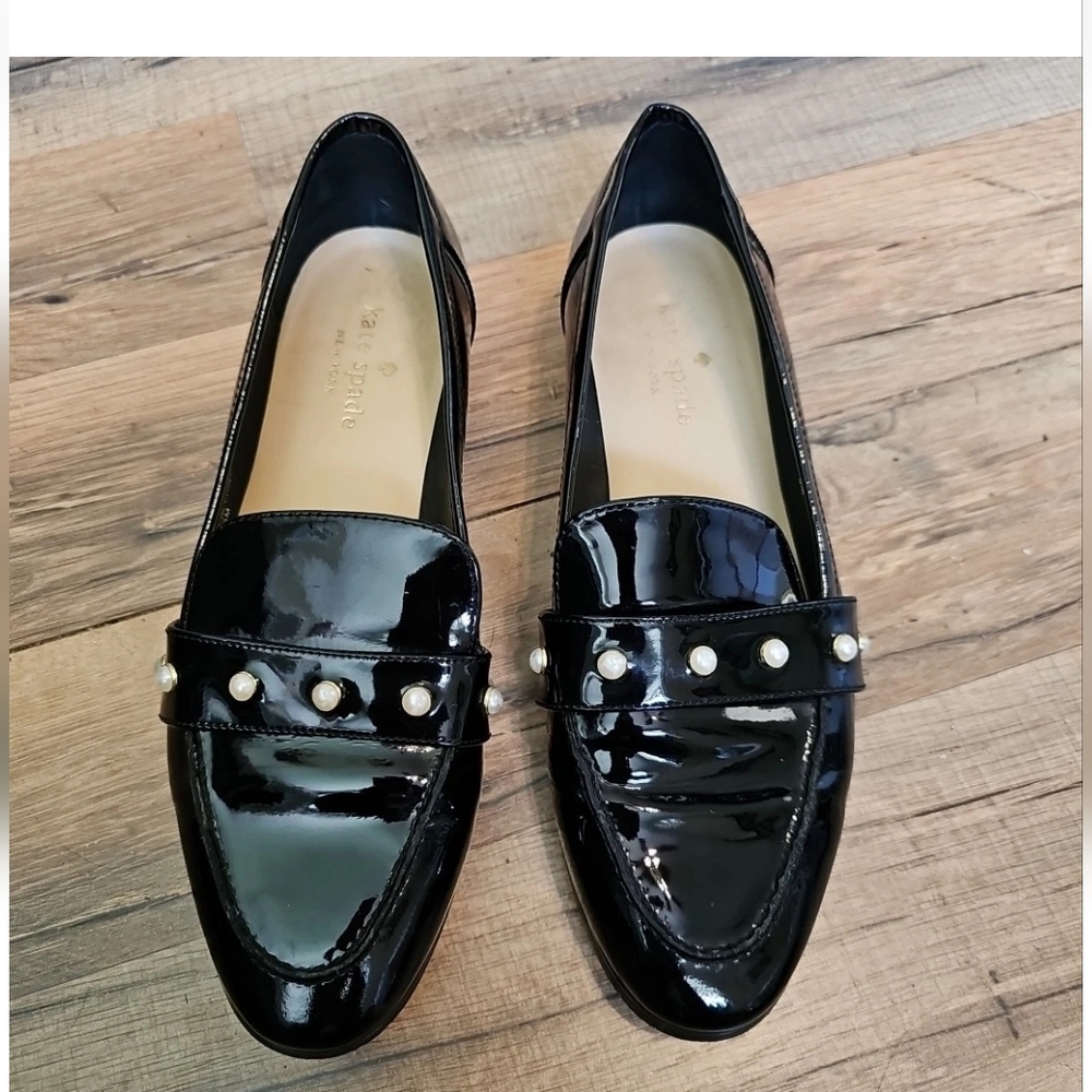 Kate Spade Sicily Black Patent Leather Flat Loafers Size 6M